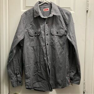 Wrangler Button Up Shirt Mens Medium Gray Long Sleeve Pocket Collar